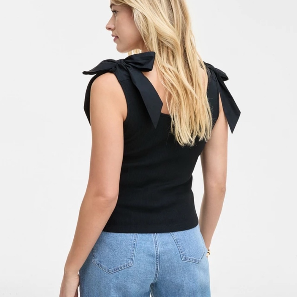 On 34th Women’s Ribbed Black Bow Shoulder Cropped Tank Top NWT Size XS